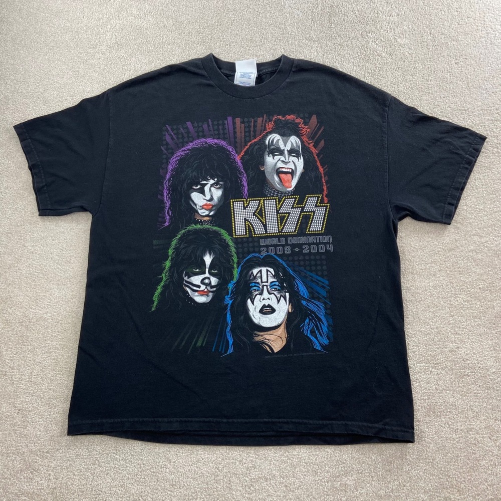 Vintage KISS Tour Shirt Mens XL Black World Domination 2003-2004 Tennessee River